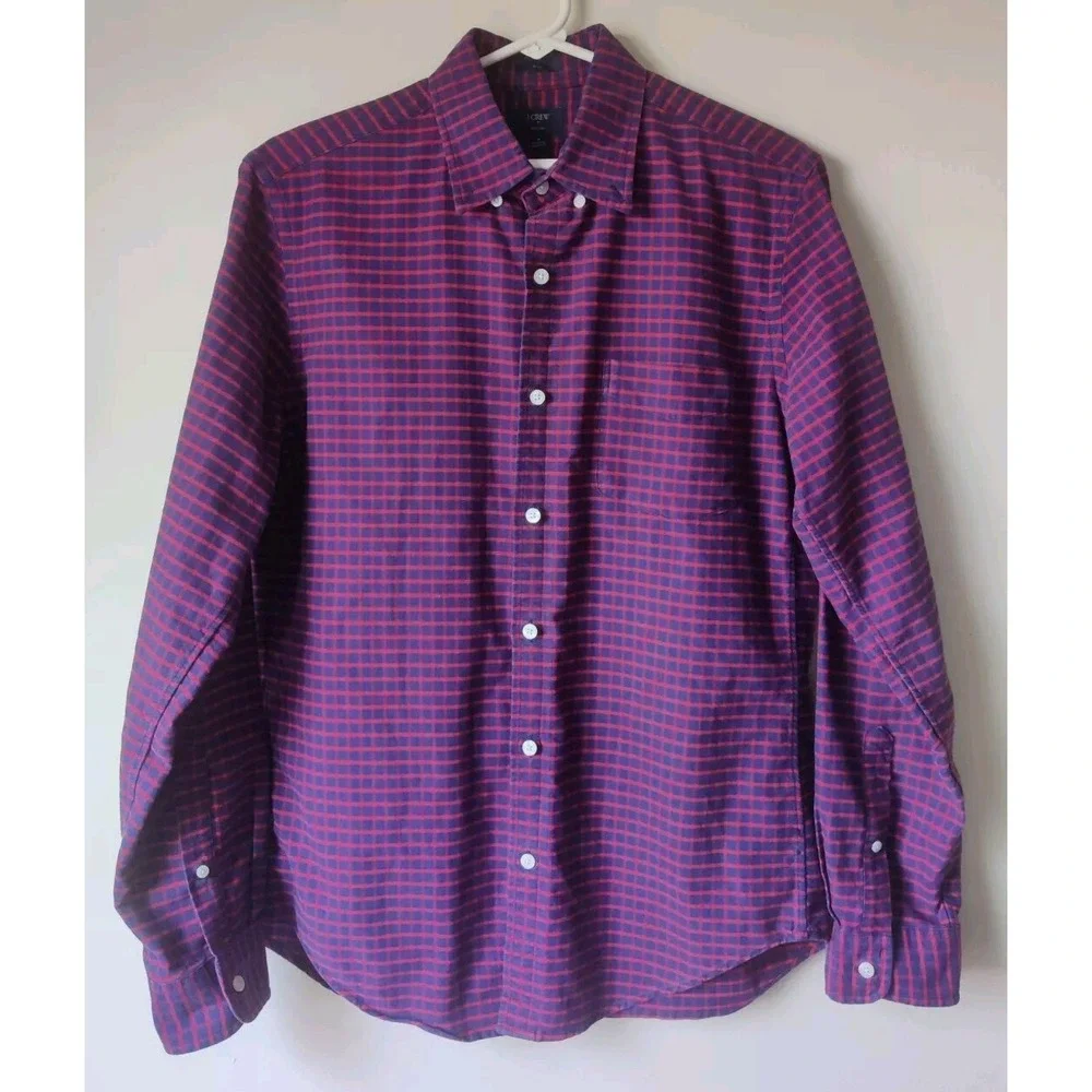 J CREW Oxford Slim Long Sleeve Button Down Blue /Red Size Medium 100%‎ Cotton